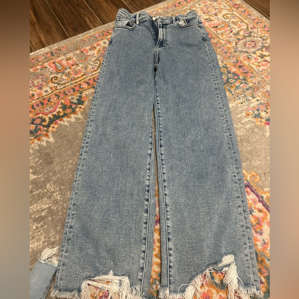 Classic Blue Distressed Wide Leg Jeans